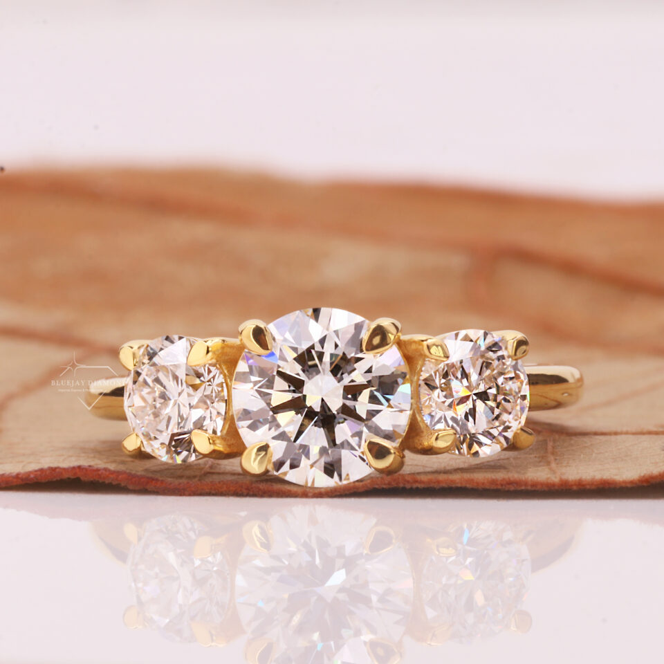 Round Cut Three Stone Lab Grown Diamond Engagement Ring