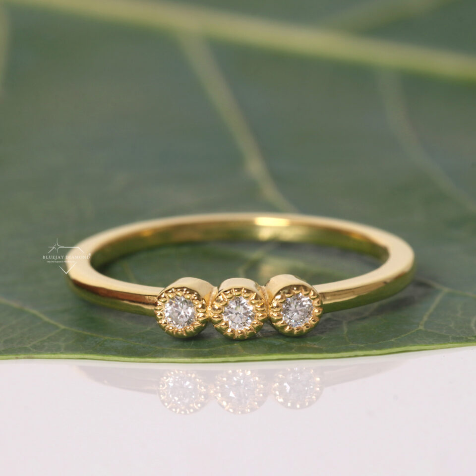 Round Three Stone Lab Grown Diamond Minimalist Engagement Ring