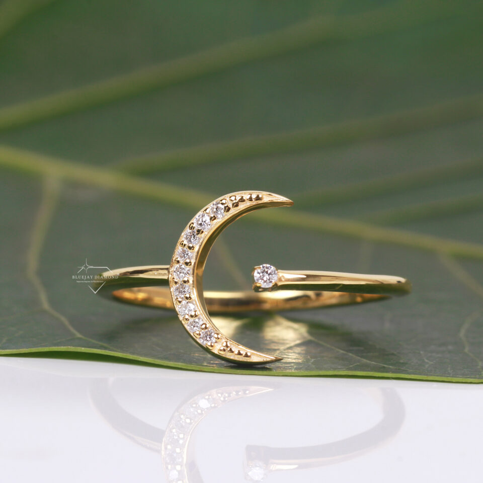 Round Lab Grown Diamonds Crescent Moon Open Ring